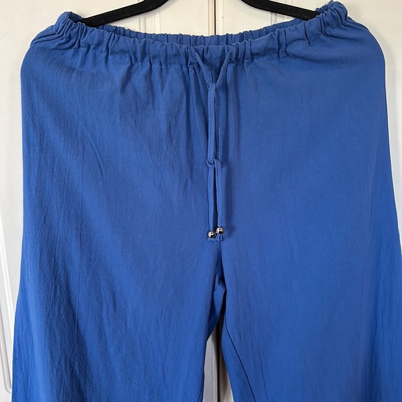 💥Women’s Sexy Blue Lightweight Split Thigh Wide Leg Pants with Drawstring’s - Picture 5 of 9
